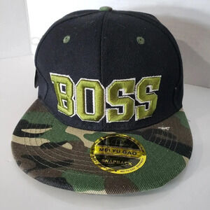 NWT,Boss Mens Black/Green Camo Flat Bill Snapback  Hat.